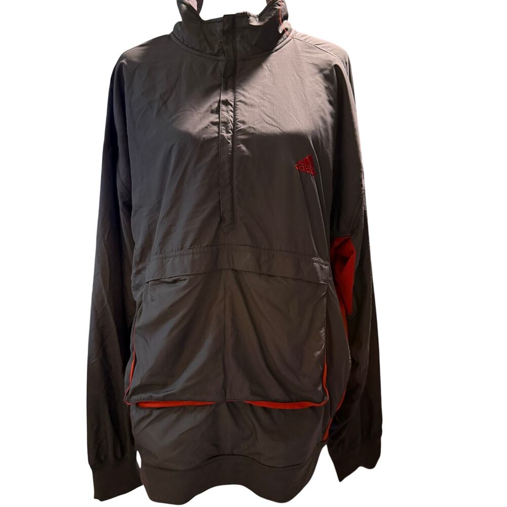 Adidas 90s Vintage Ripstop Anorak Windbreaker, Gorpcore, Grey/Red, Size Large